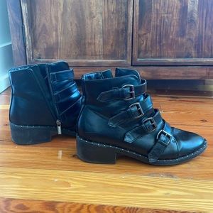 Black Vegan Leather Buckled Boots